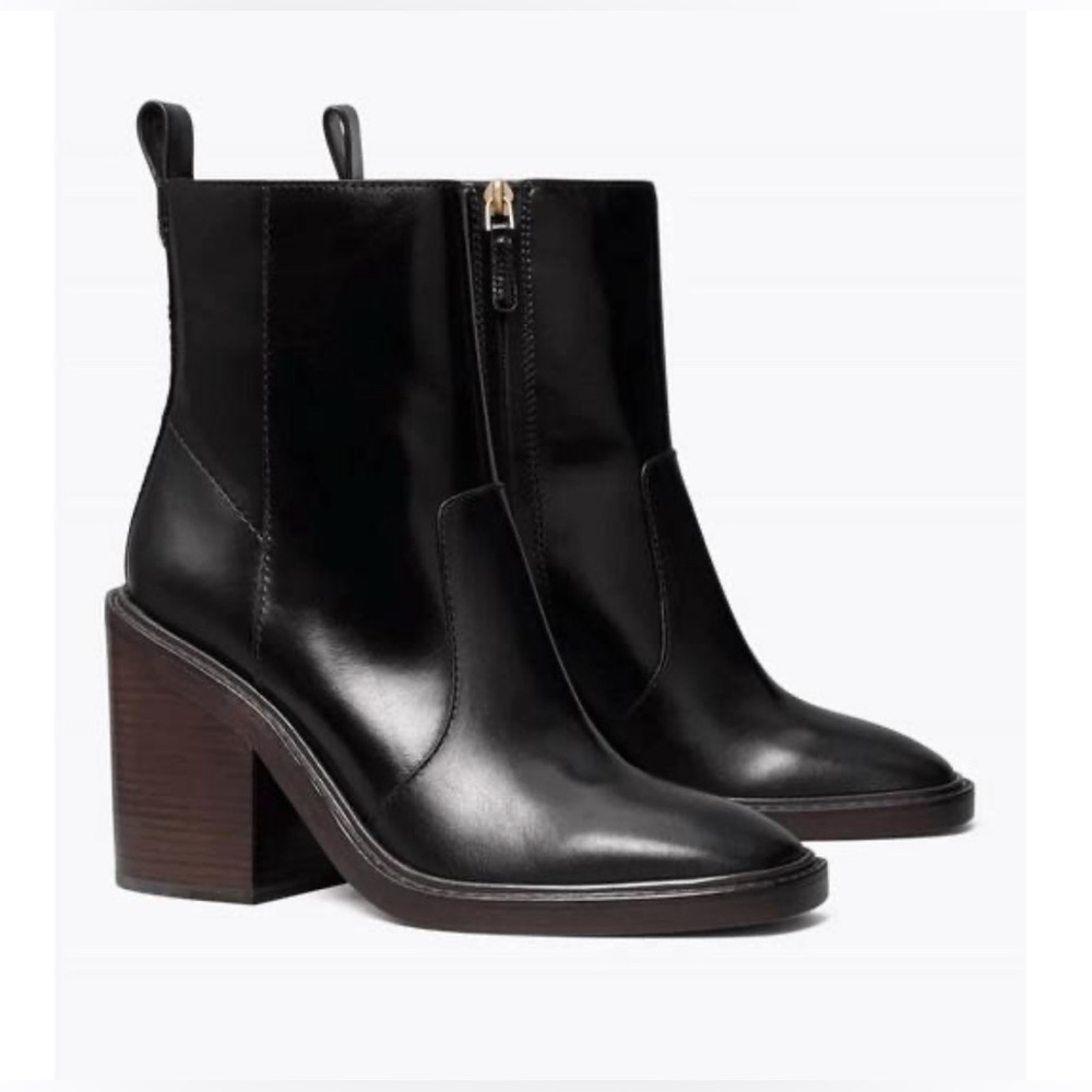 TORY BURCH SIERRA HEELED ANKLE BOOT PERFECT BLACK SQUARE 8.5